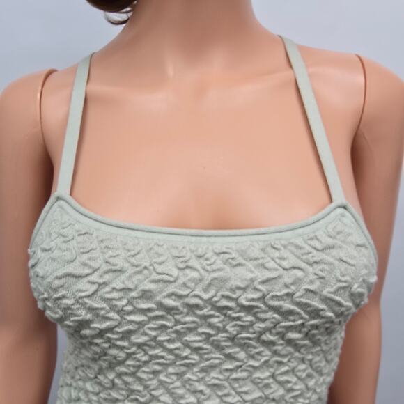 Club Monaco Tank Strappy Texture Top Women XS Stretch Tie back Sage Green - Picture 7 of 13
